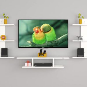 Dexter Pro Max Wall Mount TV Entertainment Unit/with Set Top Box Stand with Wall Shelf Display Rack for Living Room Frosty White (Ideal for up to 43") Screen