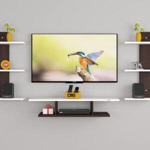 Dexter Pro Max Wall Mount TV Entertainment Unit/with Set Top Box Stand with Wall Shelf Display Rack for Living Room Flowery Wenge & Frosty White (Ideal for up to 43") Screen