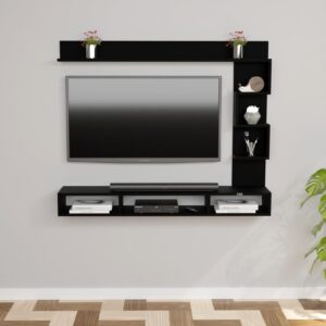 Hubert Pro Wall Mount Engineered Wood TV Entertainment Unit/Tv Rack Set to Box Stand with Wall Shelves for Living Room Black Finish (Ideal for up to 43") Screen