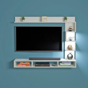 Hubert LED Light Installed Wall Mount Engineered Wood TV Entertainment Unit/Tv Rack Set to Box Stand with Wall Shelves for Living Room Frosty White Finish (Ideal for up to 43") Screen