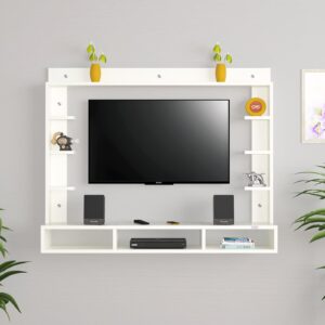 Decker Wall Mount Engineered Wood TV Entertainment Unit/Tv Rack Set to Box Stand with Wall Shelves for Living Room Frosty White Finish (Ideal for up to 32") Screen