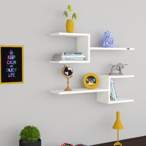 Aura Engineered Wood Wall Mount Multipurpose Living Room Wall Shelf/Display Rack Frosty White (6 Shelves)