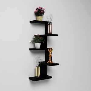 Rikard Engineered Wood Wall Mount Corner Shelf Display Rack Unit for Living Room-Black