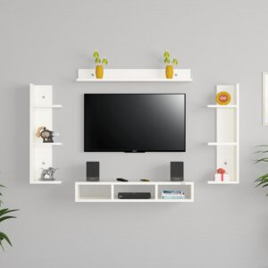 Caden Engineered Wood Wall Mount TV Unit/TV Rack with Wall Shleves for Up to 32" Screen- Frosty White Finish