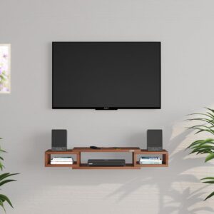AINA Engineered Wood Wall Mount TV Entertainment Unit/Tv Rack Set to Box Stand with Wall Shelves for Living Room (Ideal for up to 43") Screen Classic Walnut Finish