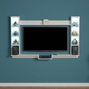 Darcy LED Light Installed Wall Mount Engineered Wood TV Entertainment Unit/Tv Rack Set to Box Stand with Wall Shelves for Living Room Frosty White Finish (Ideal for up to 55") Screen