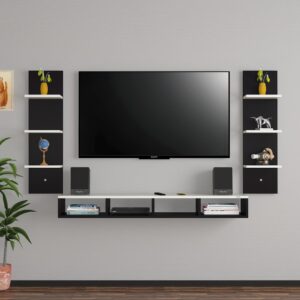 Bolivar High Strength & Durable Engineered Wood TV Entertainment Unit Stand Set Top Box Stand for Living Room Black & White Large (Ideal for up to 55") Screen