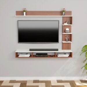 Hubert Pro Wall Mount Engineered Wood TV Entertainment Unit/Tv Rack Set to Box Stand with Wall Shelves for Living Room Classic Walnut & Frosty White Finish (Ideal for up to 43") Screen
