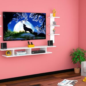 Volker Engineered Wood TV Entertainment Unit Stand Set Top Box Stand for Living Room and Office Walls .Frosty White Large (Ideal for up to 55") Screen