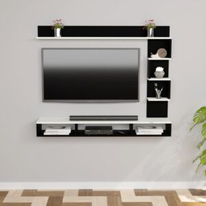 Hubert Pro Wall Mount Engineered Wood TV Entertainment Unit/Tv Rack Set to Box Stand with Wall Shelves for Living Room Black & Frosty White Finish (Ideal for up to 43") Screen