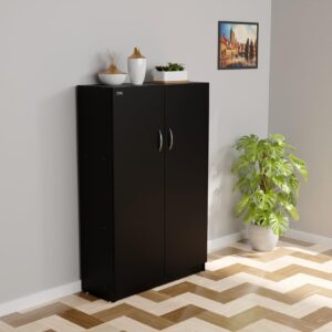 Adona MAX Wooden Almirah/Organizer for ClothesMultipurpose with Shelves for Home Library (Colur Black Finish)