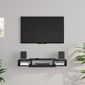 AINA Engineered Wood Wall Mount TV Entertainment Unit/Tv Rack Set to Box Stand with Wall Shelves for Living Room (Ideal for up to 43") Screen Black Finish