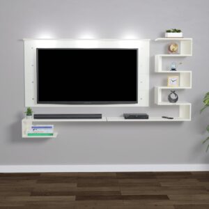 Superb LED Light Installed Wall Mount Engineered Wood TV Entertainment Unit/LED Panelwith Wall Shelves for Living Room Frosty White Finish (Ideal for up to 43") Screen