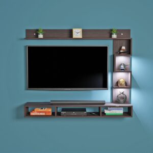 Hubert LED Light Installed Wall Mount Engineered Wood TV Entertainment Unit/Tv Rack Set to Box Stand with Wall Shelves for Living Room Flowery Wenge Finish (Ideal for up to 43") Screen