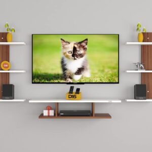 Dexter Pro Max Wall Mount TV Entertainment Unit/with Set Top Box Stand with Wall Shelf Display Rack for Living Room Classic Walnut & Frosty White (Ideal for up to 43") Screen