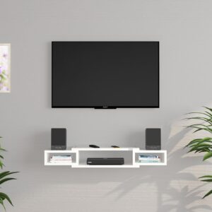 AINA Engineered Wood Wall Mount TV Entertainment Unit/Tv Rack Set to Box Stand with Wall Shelves for Living Room (Ideal for up to 43") Screen Frosty White Finish