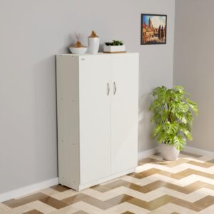 Adona MAX Wooden Almirah/Organizer for ClothesMultipurpose with Shelves for Home Library (Colur Frosty White Finish)