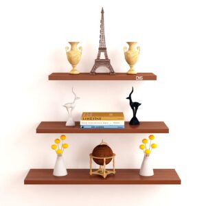 Wall Mounted Engineered Wood Wall Décor Contemporary Style Shelf/Shelves Display Rack for Living Room Classic Walnut (3 Shelves)- Haley