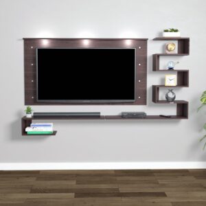 Superb LED Light Installed Wall Mount Engineered Wood TV Entertainment Unit/LED Panelwith Wall Shelves for Living Room Flowery Wenge Finish (Ideal for up to 43") Screen