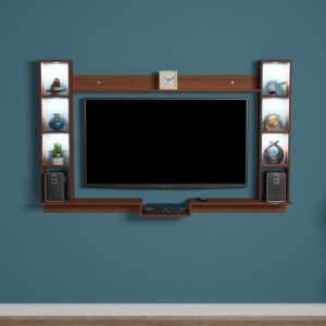 Darcy LED Light Installed Wall Mount Engineered Wood TV Entertainment Unit/Tv Rack Set to Box Stand with Wall Shelves for Living Room Classic Walnut Finish (Ideal for up to 55") Screen