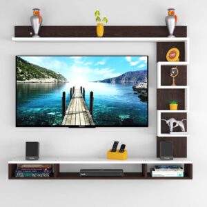 Hubert Engineered Wood TV Entertainment Unit Stand Set TOP Box Stand with Shelves and Display Rack Flowery Wenge & Frosty White- Ideal for UP to 43 INCH Screen