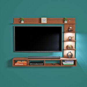 Ambience LED Light Installed Wall Mount Engineered Wood TV Entertainment Unit/Tv Rack Set to Box Stand with Wall Shelves for Living Room Classic Walnut Finish (Ideal for up to 43") Screen