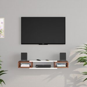 AINA Engineered Wood Wall Mount TV Entertainment Unit/Tv Rack Set to Box Stand with Wall Shelves for Living Room (Ideal for up to 43") Screen Classic Walnut & Frosty White Finish