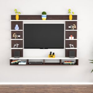 Merrill Engineered Wood Wall Mount TV Entertainment Unit/Tv Rack Set to Box Stand with Wall Shelves for Living Room Flowery Wenge & Frosty White (Ideal for up to 43") Screen