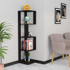 Peter Engineered Wood Floor Standing Corner Shelf Display Rack Unit for Living Room- Black