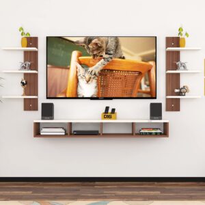 Harries TV Entertainment Unit Stand Set TOP Box Stand with Shelves and Display Rack Classic Walnut & Frosty White Medium- Ideal for UP to 43 INCH Screen
