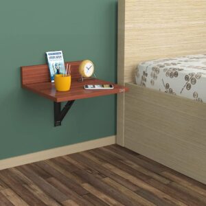 Raquel Engineered Wood Study Desk/Wall Mount Table with Book Shelf Classic Walnut