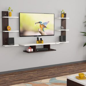 Dexter Wall Mount TV Entertainment Unit/with Set Top Box Stand with Wall Shelf Display Rack for Living Room Flowery Wenge & Frosty White (Ideal for up to 24") Screen