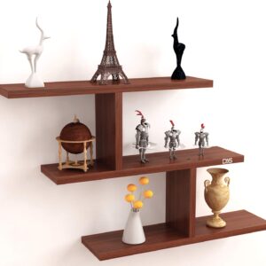 Modern Style Wall Mounted Engineered Wood Wall Décor Shelf/Shelves Display Rack for Living Room & Home Decor Classic Walnut - Serrano