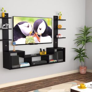 Konrad Pro Wall Mount Engineered Wood TV Entertainment Unit/Tv Rack Set to Box Stand with Wall Shelves for Living Room Black Finish (Ideal for up to 55") Screen