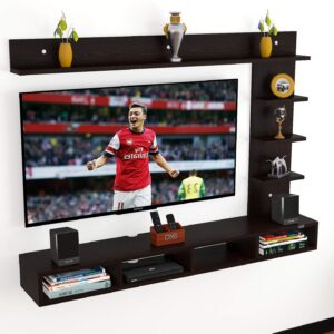 Engineered Wood Wall Mount TV Entertainment Unit with Set Top Box Stand and Wall Shelf Display Rack for Living Room Wenge (Ambient, Wenge, Ideal for up to 43 Inch Screen)