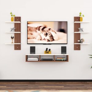 Harries TV Entertainment Unit Stand Set TOP Box Stand with Shelves and Display Rack Classic Walnut & Frosty White Small- Ideal for UP to 32 INCH Screen