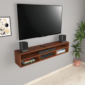August Wall Mount Engineered Wood TV Entertainment Unit/Tv Rack Set to Box Stand with Wall Shelves for Living Room Classic Walnut Finish (Ideal for up to 43") Screen