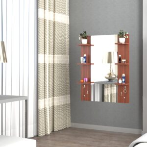 Estefanía Engineered Wood Wall Mount Dressing Table Vanity Mirror With Storage Shelves - Classic Walnut, Rectangular, Framed