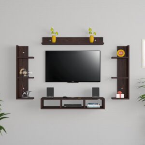 Caden Engineered Wood Wall Mount TV Unit/TV Rack with Wall Shleves for Up to 32" Screen- Flowery Wenge Finish