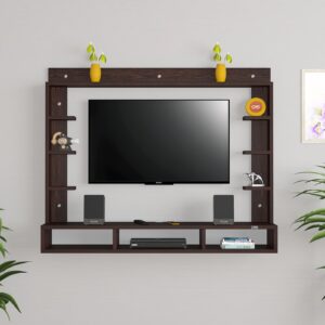 Decker Wall Mount Engineered Wood TV Entertainment Unit/Tv Rack Set to Box Stand with Wall Shelves for Living Room Flowery Wenge Finish (Ideal for up to 32") Screen