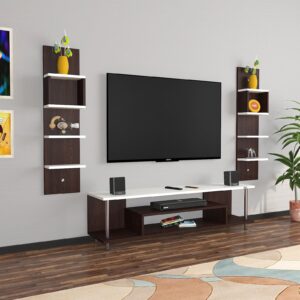 Calix Engineered Wood Freestanding TV Entertainment Unit/Tv Rack Set to Box Stand with Wall Shelves for Living Room (Ideal for up to 55") Screen Flowery Wenge & Frosty White Finish