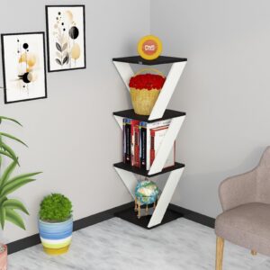 Cadlic Wooden Multipurpose Book Storage Display Organizer Rack Showcase Stand Display Unit (Finish Color - Black & Frosty White)