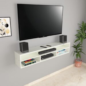 August Wall Mount Engineered Wood TV Entertainment Unit/Tv Rack Set to Box Stand with Wall Shelves for Living Room Frosty White Finish (Ideal for up to 43") Screen