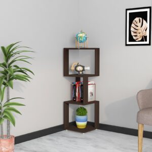 Floor Standing 4 Shelves | Tier Wall Corner Shelf | Engineered Wood Display Rack for Home Decor Living Room Wenge - Romana