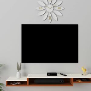 Laurente Max Wall Mount Engineered Wood TV Entertainment Unit Stand Set Top Box Stand for Living Room Classic Walnut & Frosty White Large (Ideal for up to 65") Screen