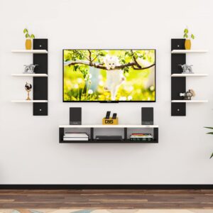 Harries TV Entertainment Unit Stand Set TOP Box Stand with Shelves and Display Rack Black & Frosty White Small- Ideal for UP to 32 INCH Screen