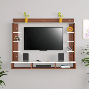 Decker Wall Mount Engineered Wood TV Entertainment Unit/Tv Rack Set to Box Stand with Wall Shelves for Living Room Classic Walnut & Frosty White Finish (Ideal for up to 32") Screen