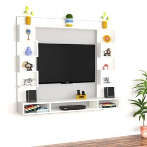 Heller Engineered Wood Wall Mount TV Entertainment Unit/Tv Rack Set to Box Stand with Wall Shelves for Living Room Frosty White (Ideal for up to 43") Screen