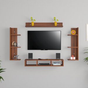 Caden Engineered Wood Wall Mount TV Unit/TV Rack with Wall Shleves for Up to 32" Screen- Classic Walnut Finish