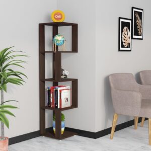 Peter Engineered Wood Floor Standing Corner Shelf Display Rack Unit for Living Room- Flowery Wenge